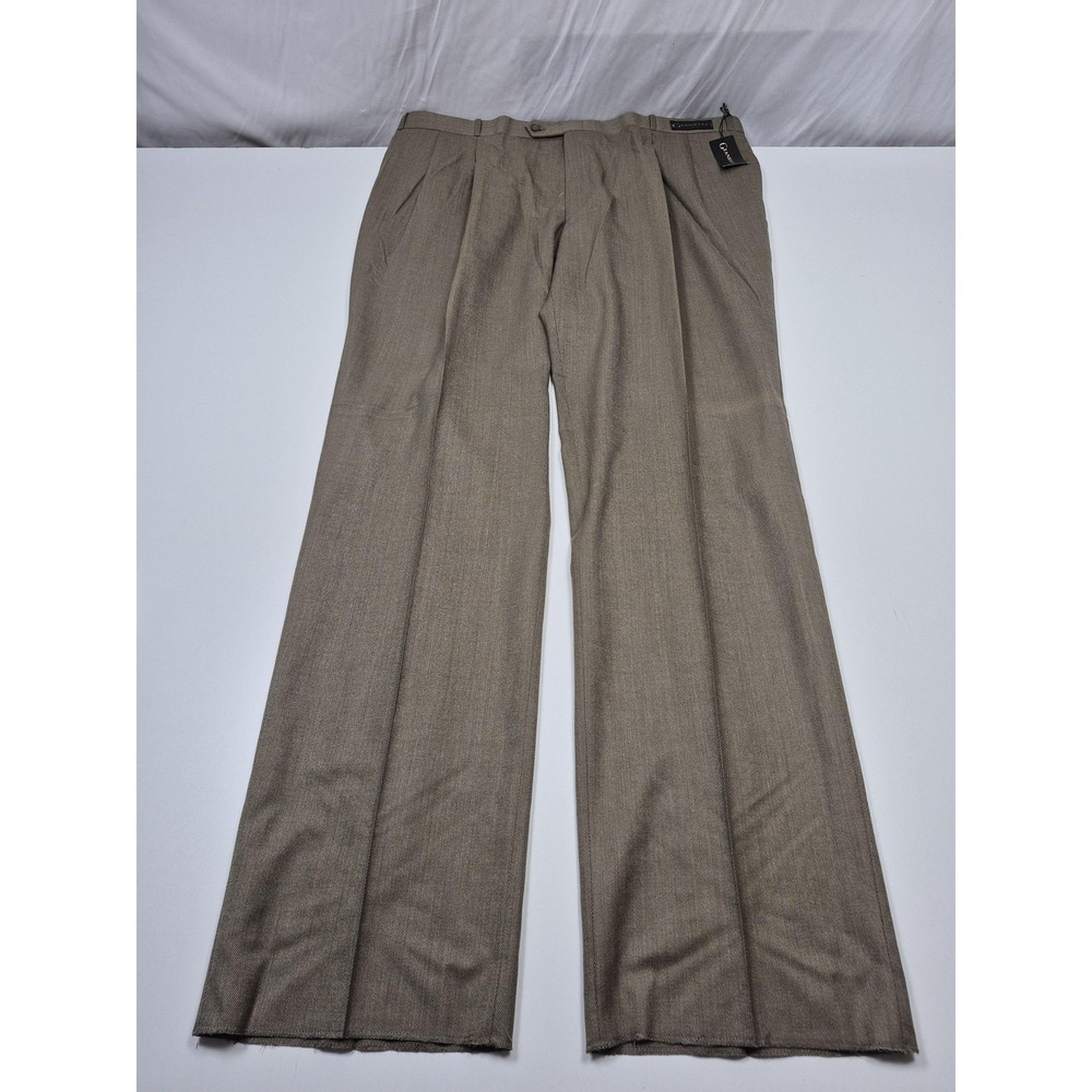 VTG Gianelli Dress Pants Mens 44x36 Beige Wool Pleated Straight Unhemmed NWT